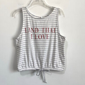 O’Neill Womens Tank Top M Tie Waist Blue Stripe Land That I Love Patriotic Shirt